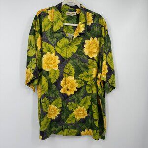 Tommy Bahama Men’s Hawaiian Shirt Size Large 100% Silk Beautiful Yellow Flowers